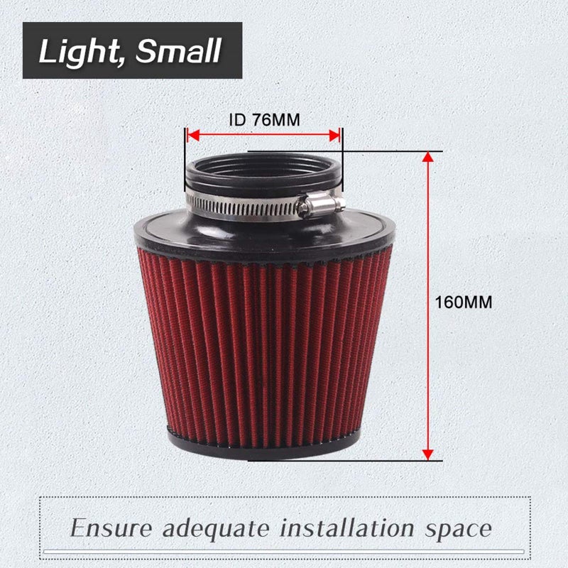 RYANSTAR RACING RYANSTAR 76mm 3" High Flow Round Tapered Cone Closed-Top Cool Air Filter Cleaner - Image 3